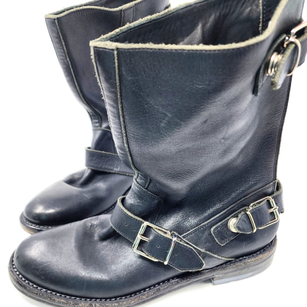 Burberry Black Leather Moto Boots 39.5